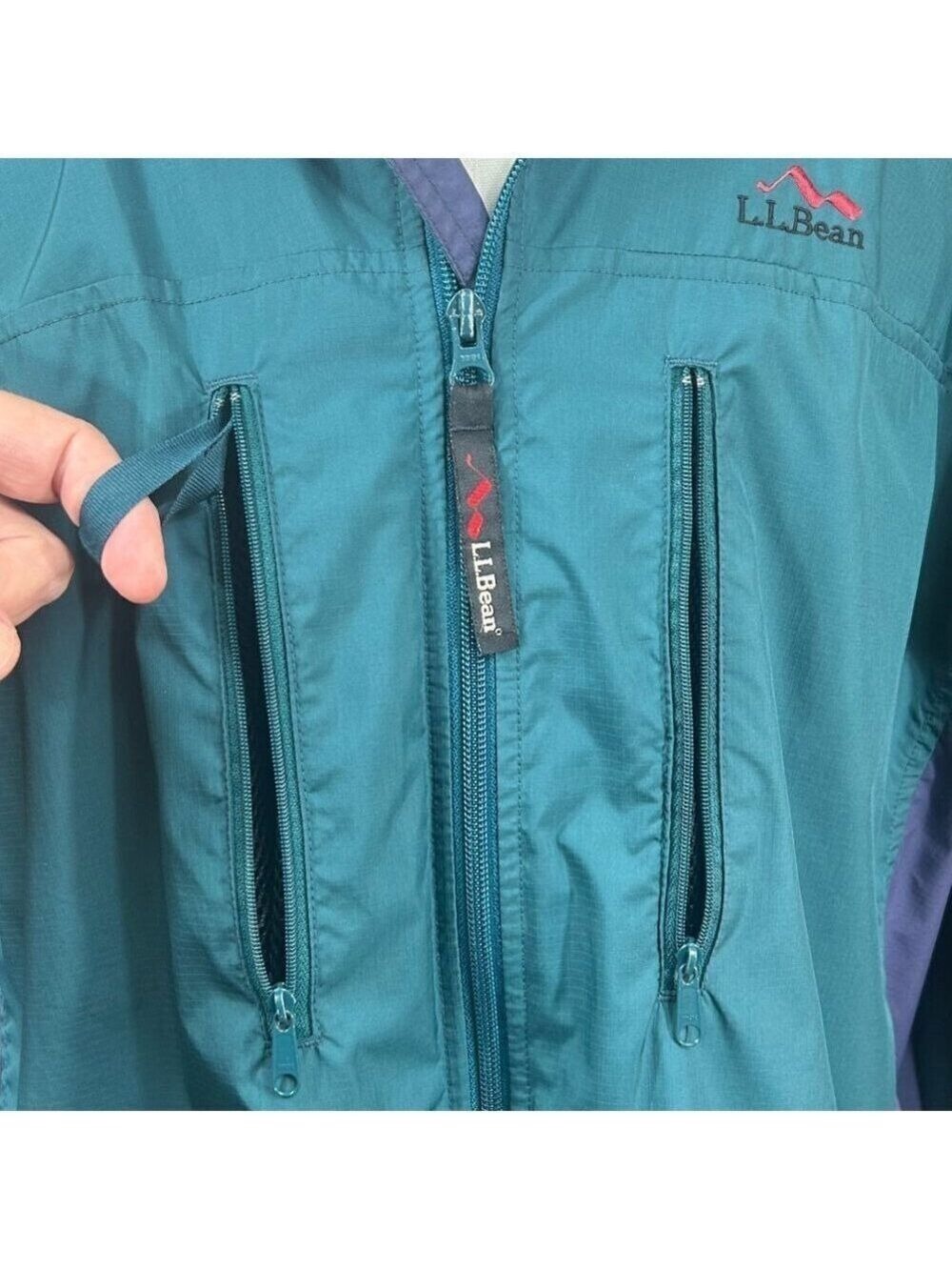 L.L. Bean Men's Blue Teal Full Zip Nylon Packable Windbreaker Size L - Picture 9 of 14
